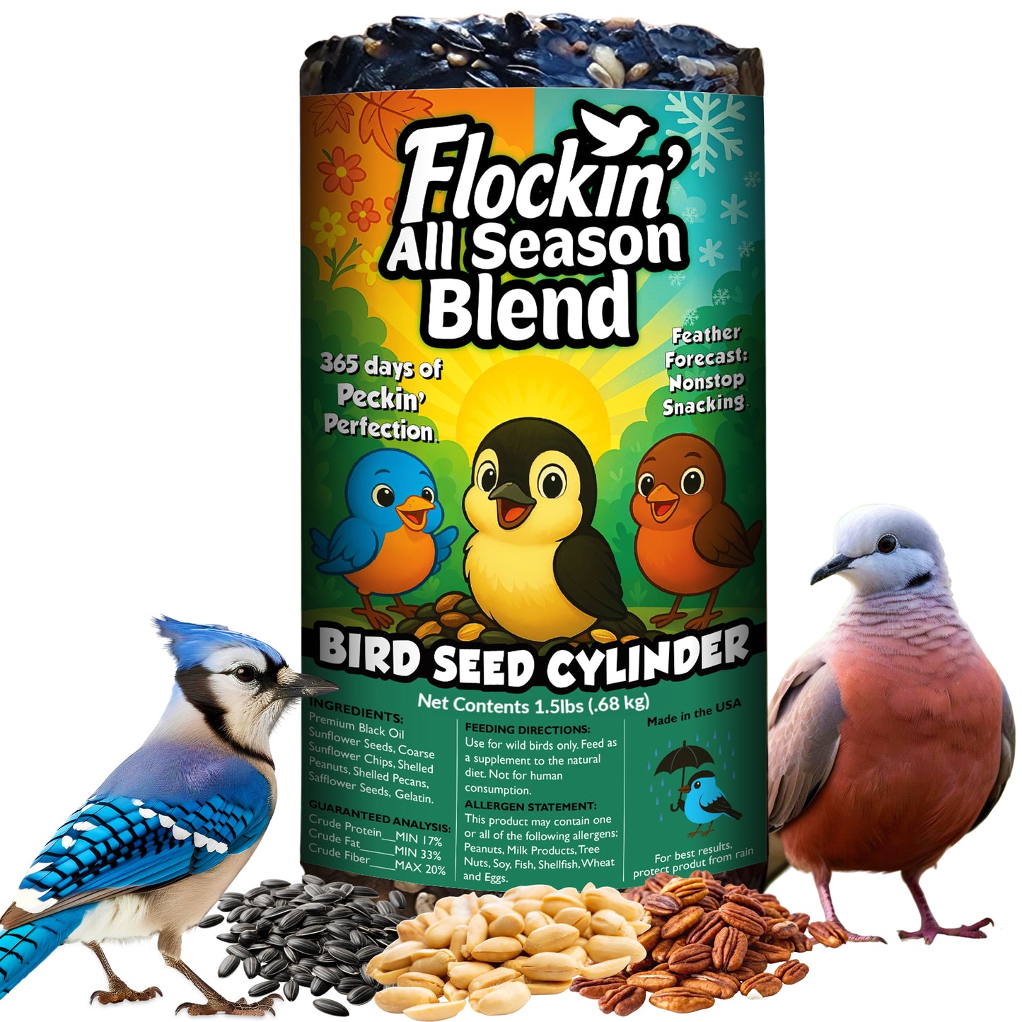 Flockin' All Season Bird Seed Cylinder - 1.5lbs, 4" x 7.75"
