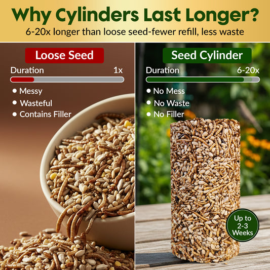 Mealworm Bird Seed Cylinders with Hole – Premium Mealworm Birdseed Log – Sunflower Chips & Dried Mealworms for Wild Birds – Natural High Energy Seed Cylinder – No Fillers – USA Made (4" x