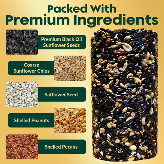 All Year Round Bird Seed Cylinders with Hole – All Season Wild Bird Food for Blue Jays, Cardinals, Doves, Finches & More – Balanced High Energy All Natural Blend, No Fillers – USA Made (4" x 7.75")
