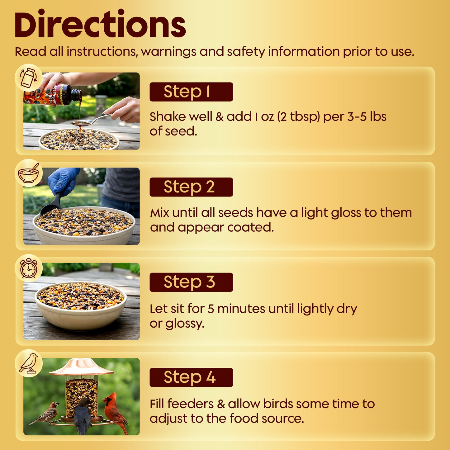 Flaming Hot Pepper Bird Seed Oil - Extremely Spicy Squirrel Seed Sauce - Helps Limit Squirrels at Bird Feeders - Safe for Wild Birds - Birds Can't Taste Spice, All Natural Ingredients, USA Made (16oz