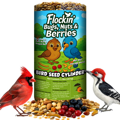 Flockin' Bugs, Nuts & Berries Bird Seed Cylinder - 1.5lbs & 4" x 7.75"