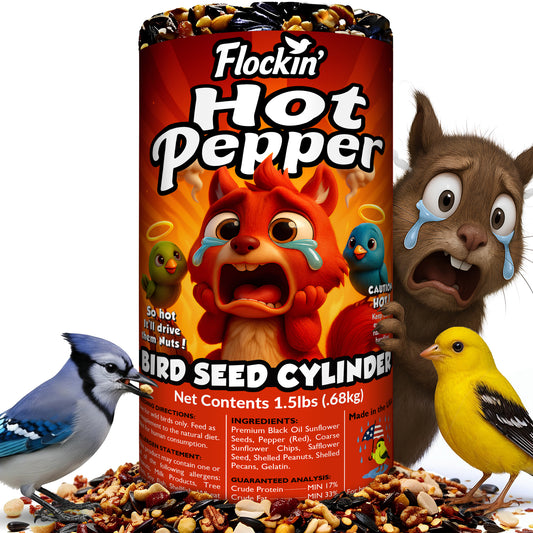 Hot Pepper Bird Seed Cylinders with Hole – Spicy Birdseed to Reduce Squirrels – Bird Seeds for Outside Wild Birds – No Mess Birdseed – Hot Birdseed with No Filler – All Natural, USA Made (4" x 7.75")