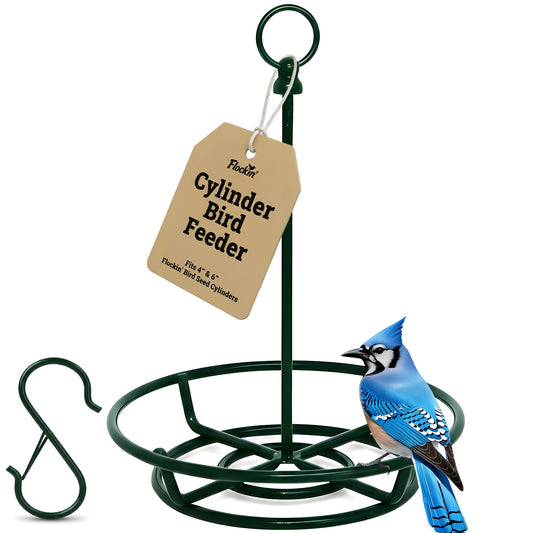 Cylinder Bird Feeder Holder - Feeders for Outdoors Hanging - Holds Bird Seed Cylinders with Hole, Logs, & Birdseed Cakes up to 6" Diameter - Includes O-Ring & Locking S Hook - Cylinder Sold Separately