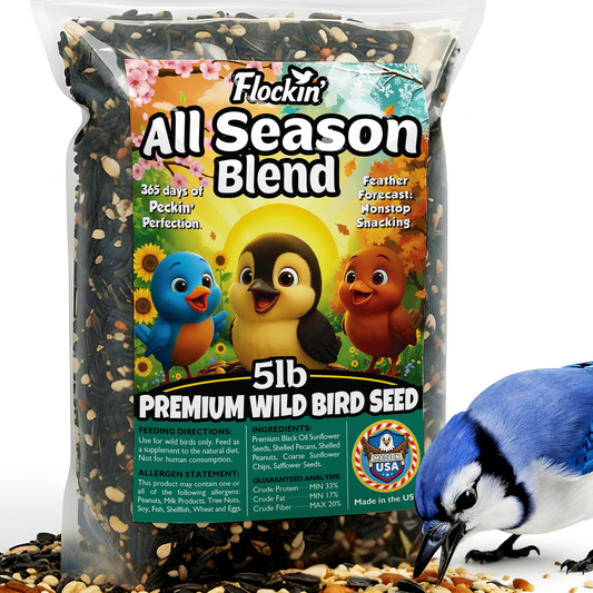 Year-Round Bird Food for Outside Wild Birds - Premium Bird Feed with Sunflower Seeds, Chips & Peanuts - Bird Seeds for Outside Wild Birds - Attracts Various Songbirds - No Fillers - USA Made (5LBS)