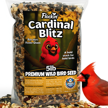 Cardinal Bird Seeds for Outside Wild Birds - Premium Cardinal Bird Feed with Sunflower Seed, Mealworms & Peanuts - Bird Food for Outside Wild Birds - Attracts Cardinals & Songbirds - No Fillers (5LBS)