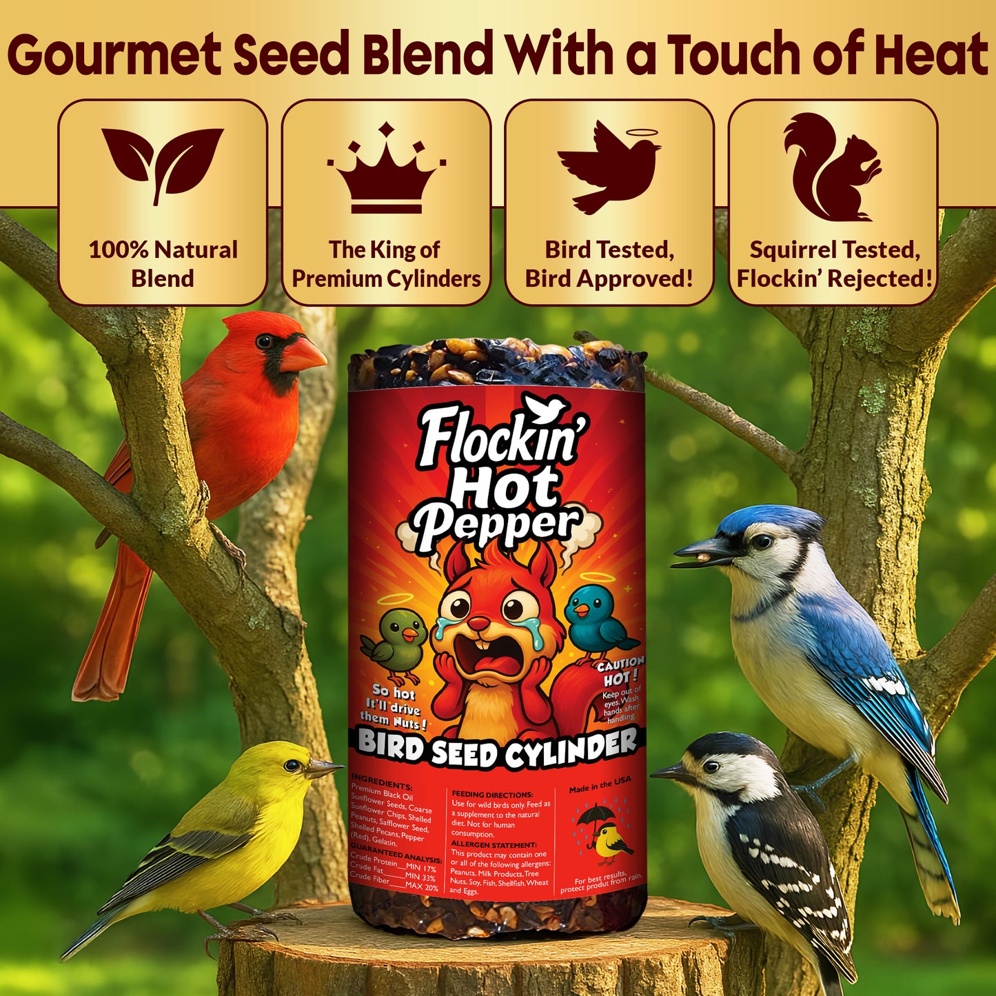 Flockin' Hot Pepper Bird Seed Cylinder - 1.5lbs & 4" x 7.75"