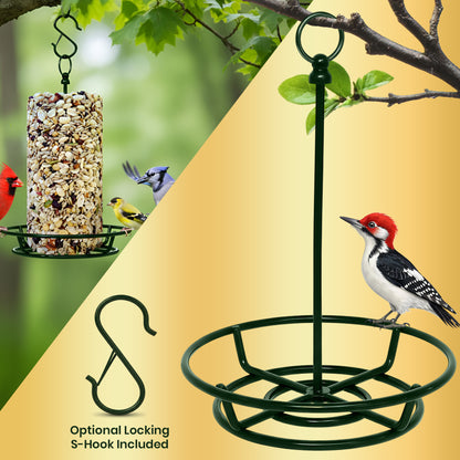 Cylinder Bird Feeder Holder - Feeders for Outdoors Hanging - Holds Bird Seed Cylinders with Hole, Logs, & Birdseed Cakes up to 6" Diameter - Includes O-Ring & Locking S Hook - Cylinder Sold Separately