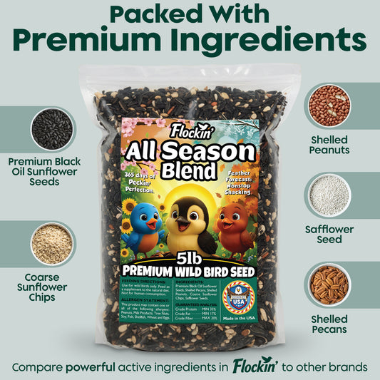 Year-Round Bird Food for Outside Wild Birds - Premium Bird Feed with Sunflower Seeds, Chips & Peanuts - Bird Seeds for Outside Wild Birds - Attracts Various Songbirds - No Fillers - USA Made (5LBS)