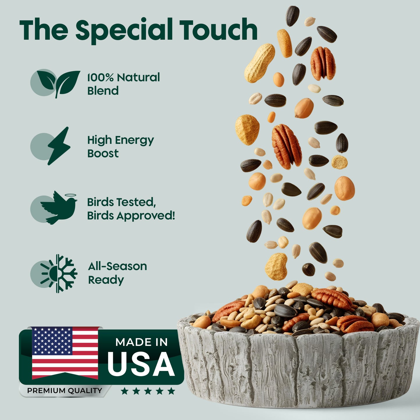 Year-Round Bird Food for Outside Wild Birds - Premium Bird Feed with Sunflower Seeds, Chips & Peanuts - Bird Seeds for Outside Wild Birds - Attracts Various Songbirds - No Fillers - USA Made (5LBS)