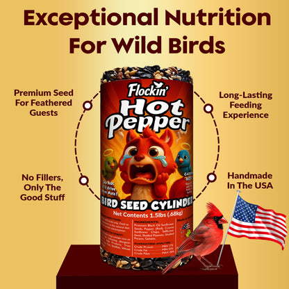 Hot Pepper Bird Seed Cylinders with Hole – Spicy Birdseed to Reduce Squirrels – Bird Seeds for Outside Wild Birds – No Mess Birdseed – Hot Birdseed with No Filler – All Natural, USA Made (4" x 7.75")