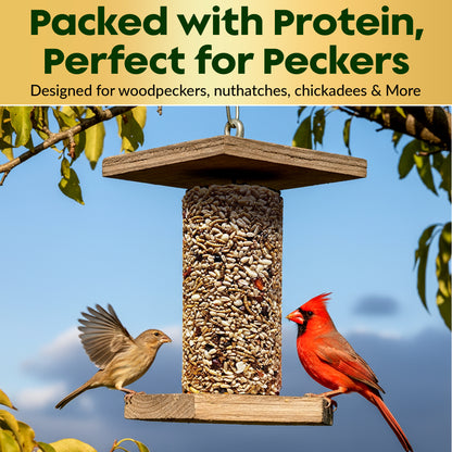 Bugs, Nuts & Berries Bird Seed Cylinders with Hole – Wild Bird Food for Blue Birds, Woodpeckers, Cardinals & More – Premium Protein-Rich All Natural Blend, No Fillers – USA Made (4" x 7.75")