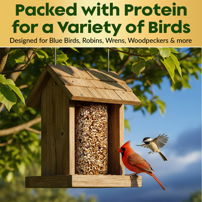 Mealworm Bird Seed Cylinders with Hole – Premium Mealworm Birdseed Log – Sunflower Chips & Dried Mealworms for Wild Birds – Natural High Energy Seed Cylinder – No Fillers – USA Made (4" x