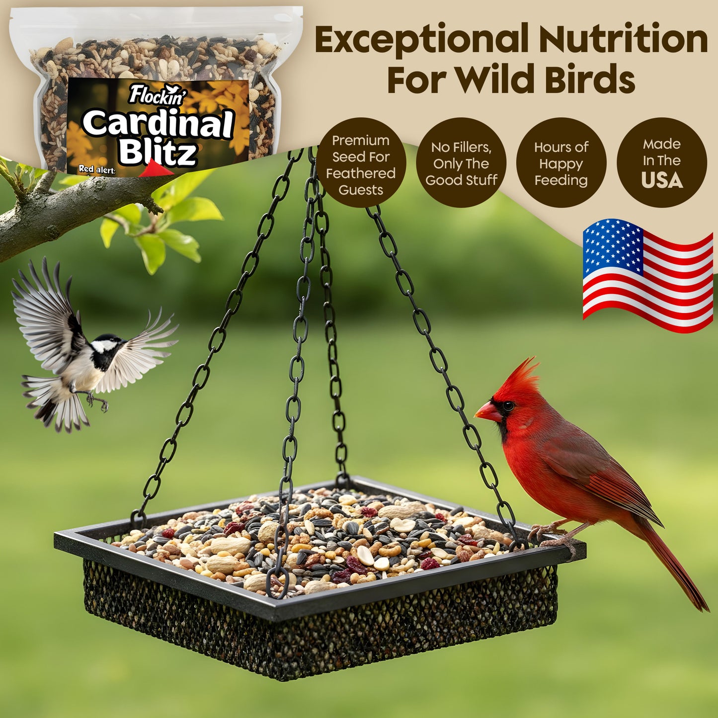 Cardinal Bird Seeds for Outside Wild Birds - Premium Cardinal Bird Feed with Sunflower Seed, Mealworms & Peanuts - Bird Food for Outside Wild Birds - Attracts Cardinals & Songbirds - No Fillers (5LBS)