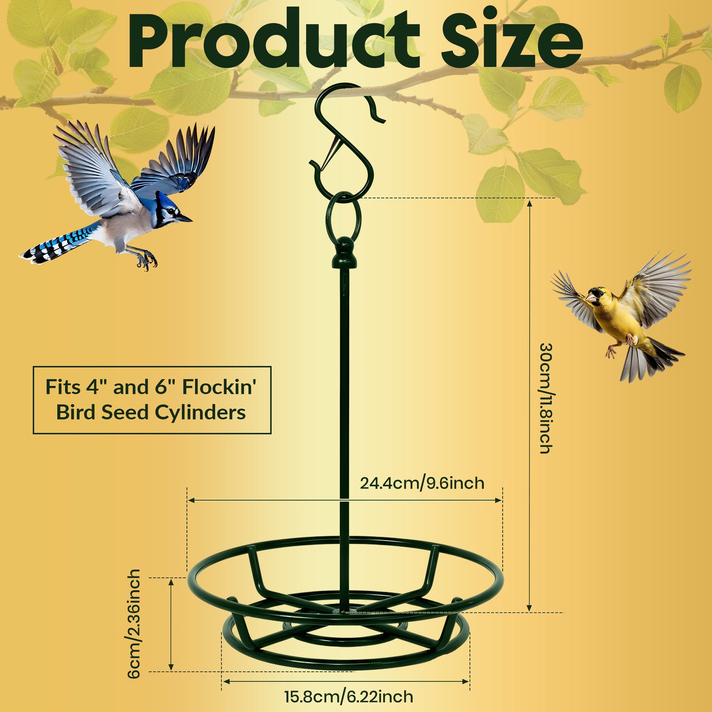 Cylinder Bird Feeder Holder - Feeders for Outdoors Hanging - Holds Bird Seed Cylinders with Hole, Logs, & Birdseed Cakes up to 6" Diameter - Includes O-Ring & Locking S Hook - Cylinder Sold Separately