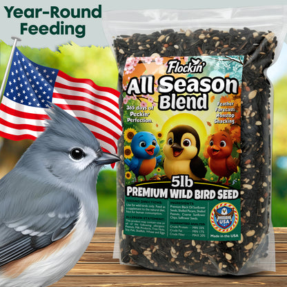 Year-Round Bird Food for Outside Wild Birds - Premium Bird Feed with Sunflower Seeds, Chips & Peanuts - Bird Seeds for Outside Wild Birds - Attracts Various Songbirds - No Fillers - USA Made (5LBS)
