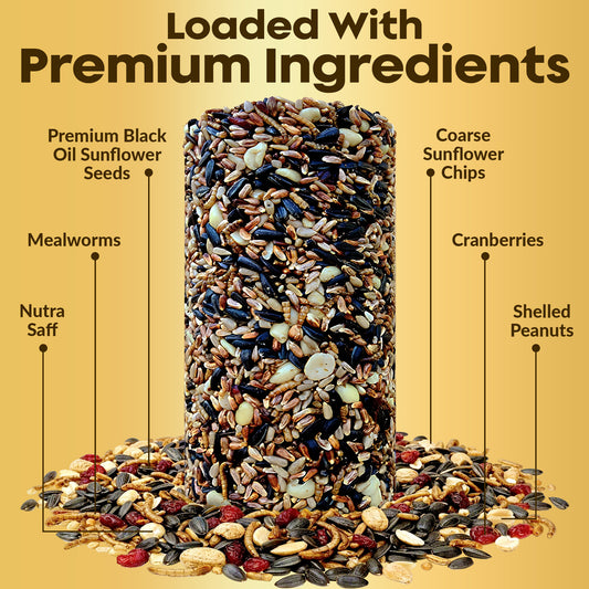 Cardinal Bird Seed Cylinders with Hole – Premium Cardinal Bird Seed Mix Curated for Cardinals & Also Loved by Blue Jays & Woodpeckers – Long Lasting, All Natural, No Fillers, USA Made (4" x 7.75")