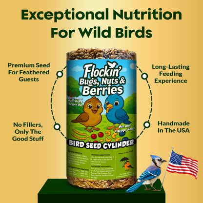 Flockin' Bugs, Nuts & Berries Bird Seed Cylinder - 1.5lbs & 4" x 7.75"