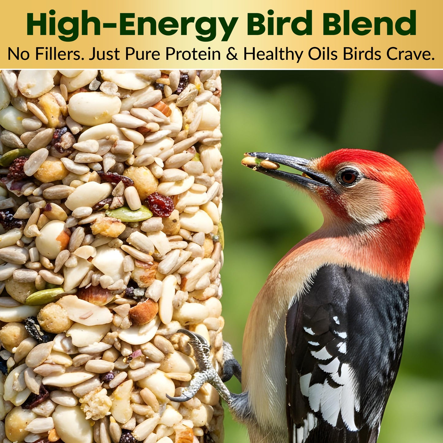 Woodpecker Bird Seed Cylinders with Hole – Premium Woodpecker Food Blend with Sunflower Chips, Peanuts & Suet – Natural High Energy Bird Seed, No Filler, No Shell, No Mess – USA Made (4" x 7.75")