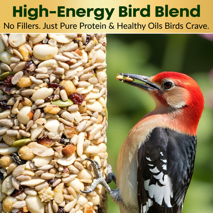 Woodpecker Bird Seed Cylinders with Hole – Premium Woodpecker Food Blend with Sunflower Chips, Peanuts & Suet – Natural High Energy Bird Seed, No Filler, No Shell, No Mess – USA Made (4" x 7.75")
