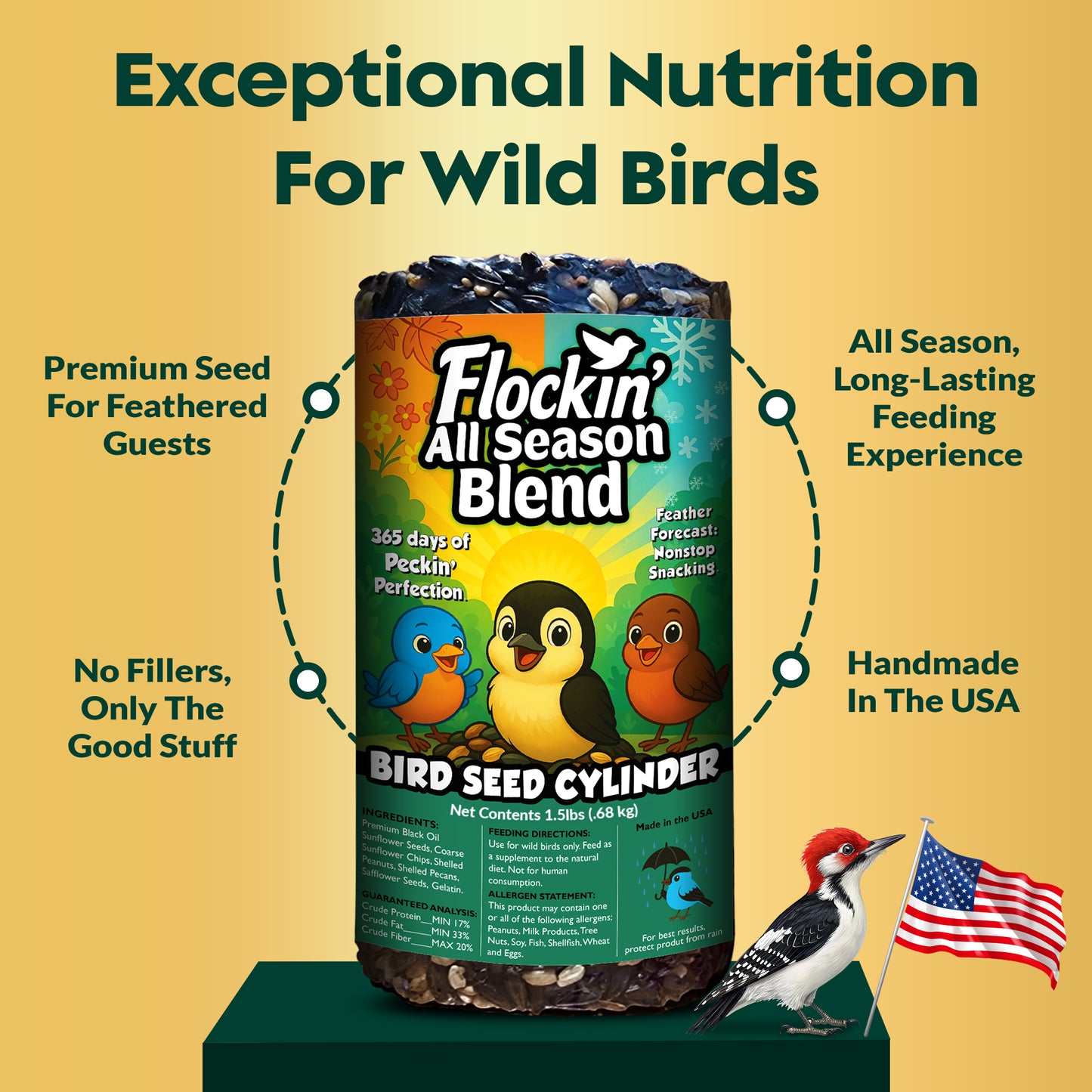 Flockin' All Season Bird Seed Cylinder - 1.5lbs, 4" x 7.75"