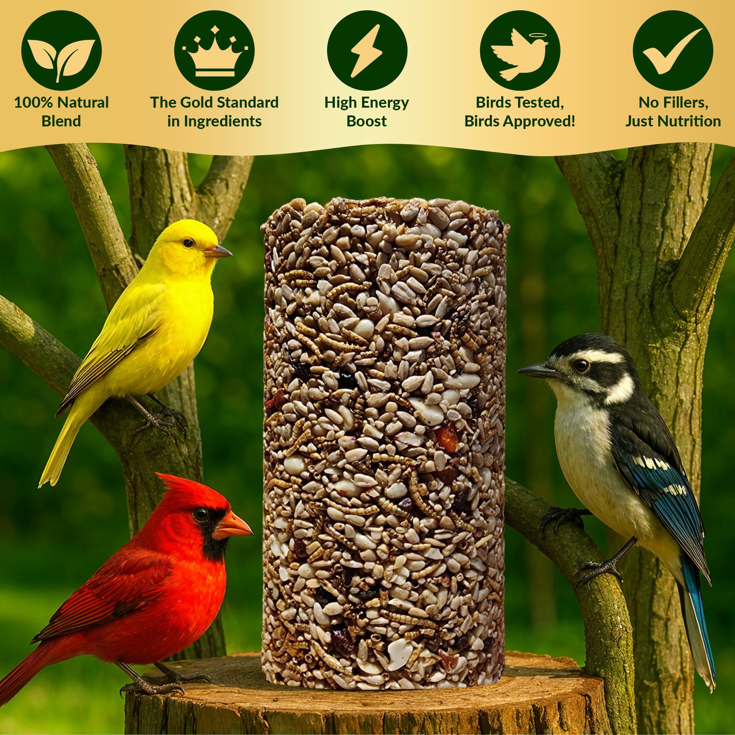 Flockin' Bugs, Nuts & Berries Bird Seed Cylinder - 1.5lbs & 4" x 7.75"