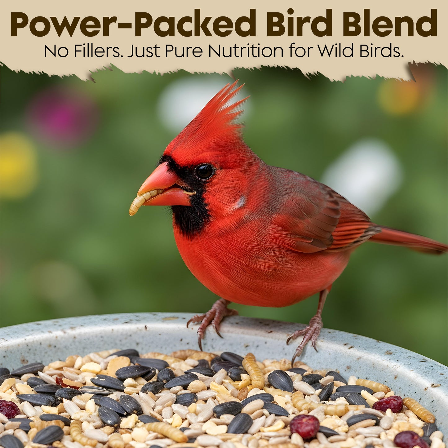 Cardinal Bird Seeds for Outside Wild Birds - Premium Cardinal Bird Feed with Sunflower Seed, Mealworms & Peanuts - Bird Food for Outside Wild Birds - Attracts Cardinals & Songbirds - No Fillers (5LBS)