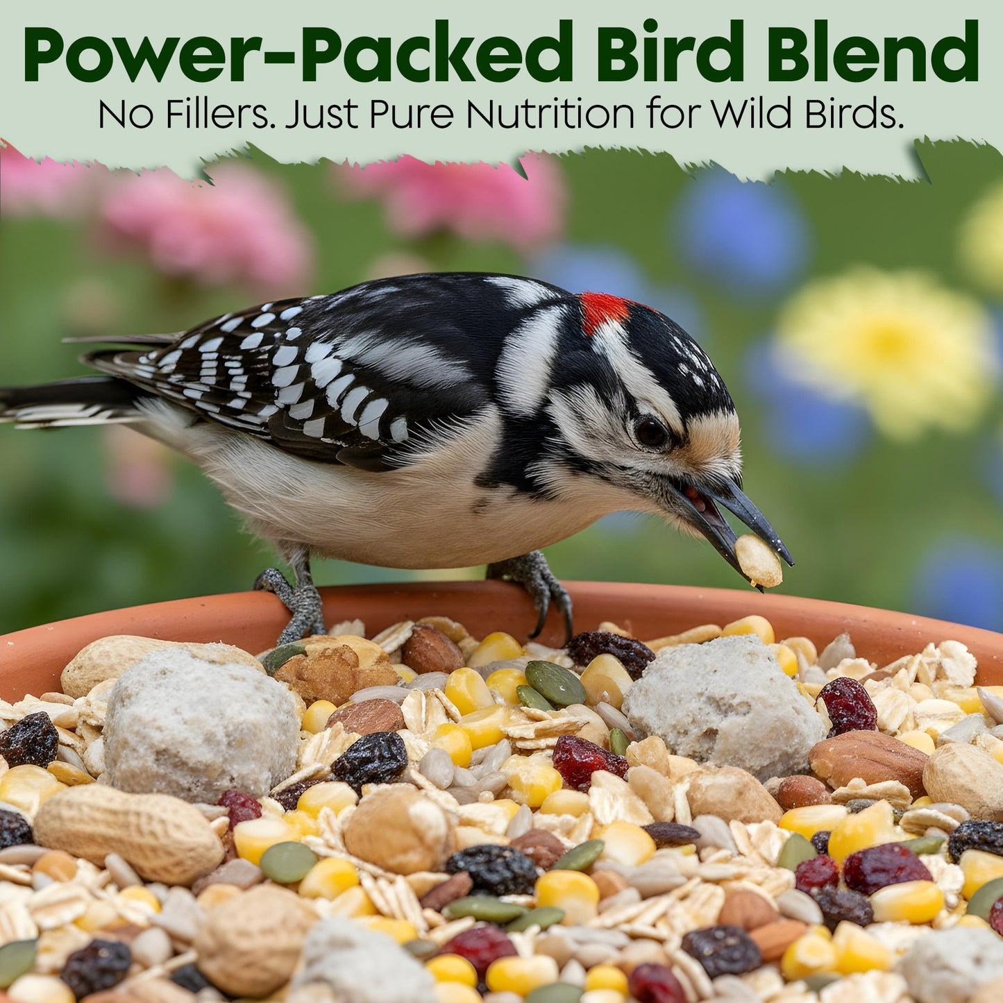 Woodpecker Bird Seeds for Outside Wild Birds - Premium Woodpecker Food with Sunflower Chips, Peanuts &amp; Suet - Attract Woodpeckers &amp; Songbirds - Bird Food for Outside Wild Birds - No Fillers (5LBS)