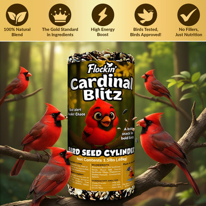 Cardinal Bird Seed Cylinders with Hole – Premium Cardinal Bird Seed Mix Curated for Cardinals & Also Loved by Blue Jays & Woodpeckers – Long Lasting, All Natural, No Fillers, USA Made (4" x 7.75")