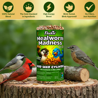 Mealworm Bird Seed Cylinders with Hole – Premium Mealworm Birdseed Log – Sunflower Chips & Dried Mealworms for Wild Birds – Natural High Energy Seed Cylinder – No Fillers – USA Made (4" x