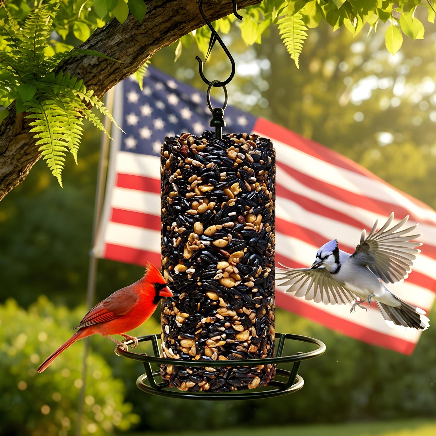 Cylinder Bird Feeder Holder - Feeders for Outdoors Hanging - Holds Bird Seed Cylinders with Hole, Logs, & Birdseed Cakes up to 6" Diameter - Includes O-Ring & Locking S Hook - Cylinder Sold Separately