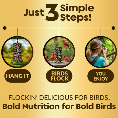 Cardinal Bird Seed Cylinders with Hole – Premium Cardinal Bird Seed Mix Curated for Cardinals & Also Loved by Blue Jays & Woodpeckers – Long Lasting, All Natural, No Fillers, USA Made (4" x 7.75")