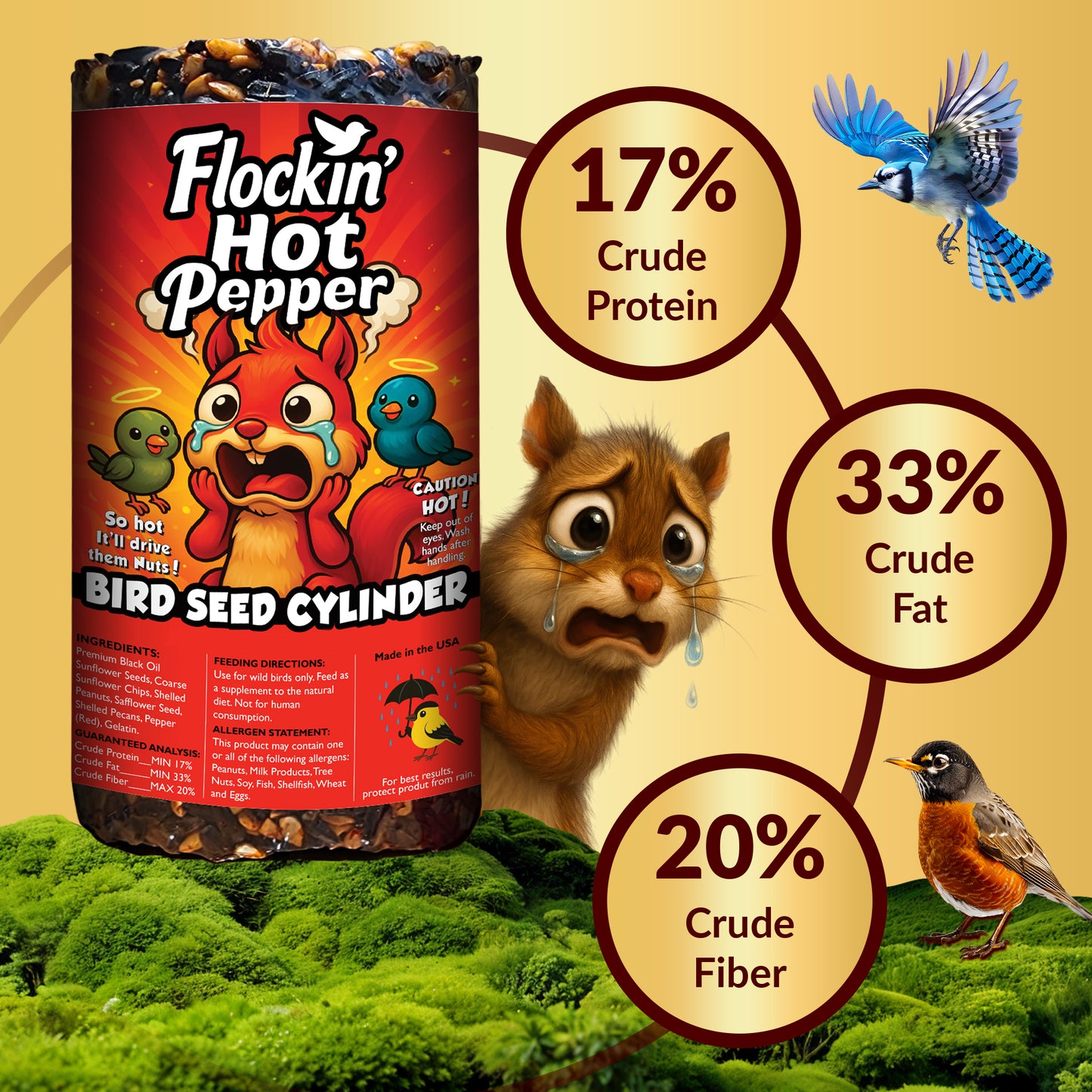 Flockin' Hot Pepper Bird Seed Cylinder - 1.5lbs & 4" x 7.75"