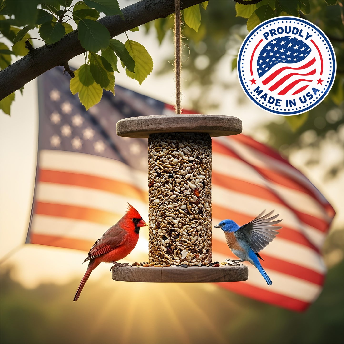 Bugs, Nuts & Berries Bird Seed Cylinders with Hole – Wild Bird Food for Blue Birds, Woodpeckers, Cardinals & More – Premium Protein-Rich All Natural Blend, No Fillers – USA Made (4" x 7.75")