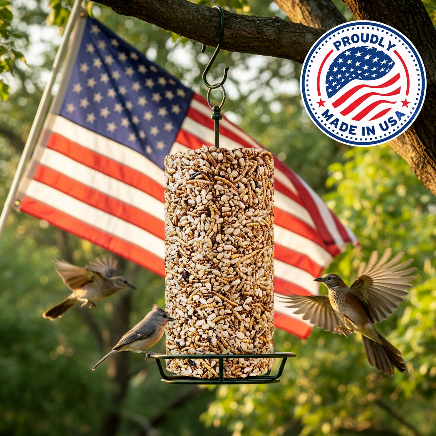 Mealworm Bird Seed Cylinders with Hole – Premium Mealworm Birdseed Log – Sunflower Chips & Dried Mealworms for Wild Birds – Natural High Energy Seed Cylinder – No Fillers – USA Made (4" x