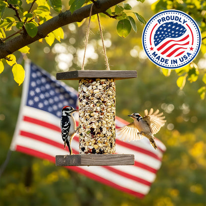 Woodpecker Bird Seed Cylinders with Hole – Premium Woodpecker Food Blend with Sunflower Chips, Peanuts & Suet – Natural High Energy Bird Seed, No Filler, No Shell, No Mess – USA Made (4" x 7.75")